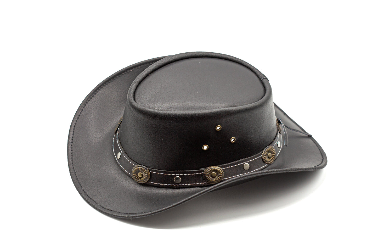 black leather cowboy hat