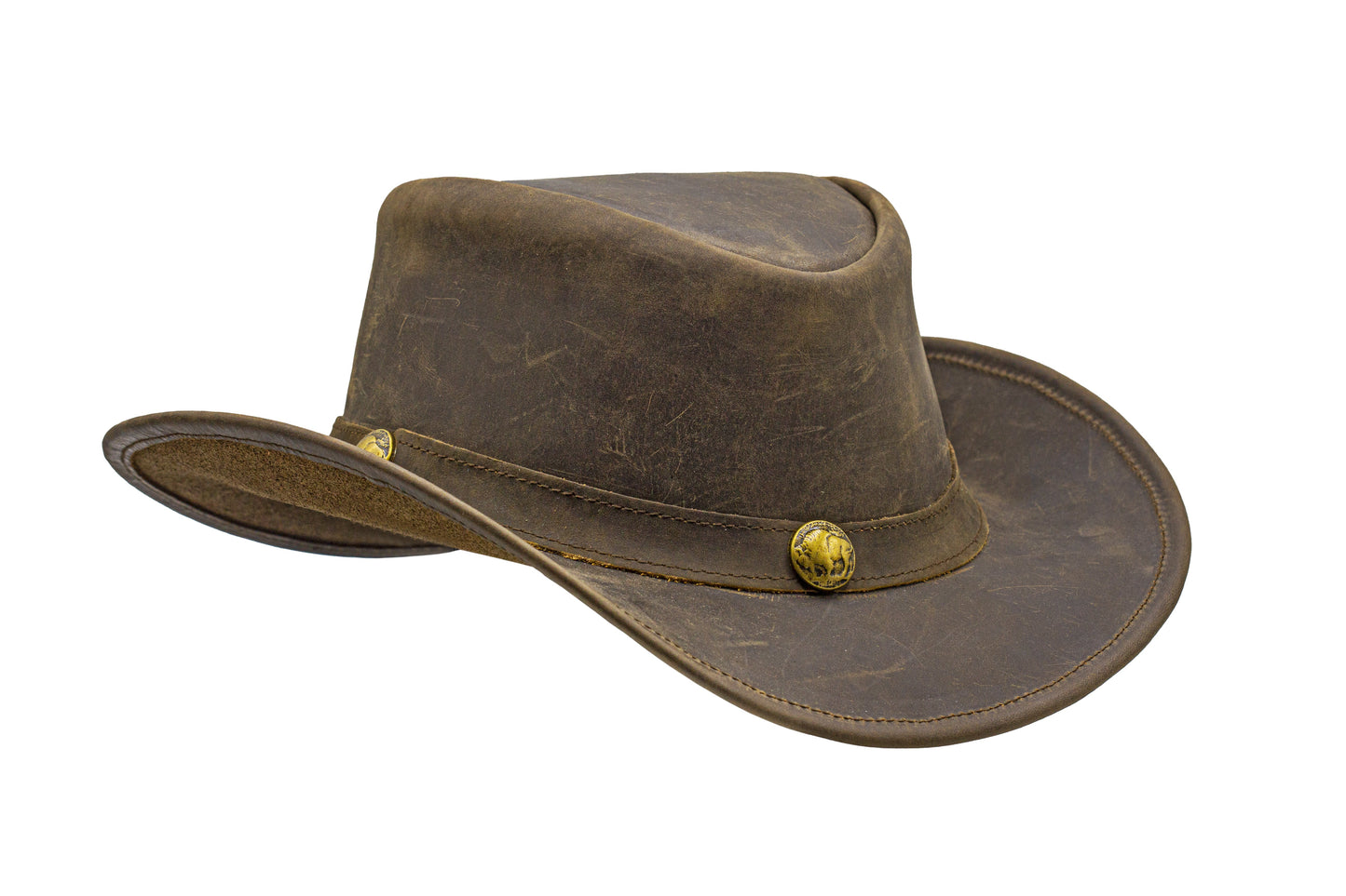 brown leather cowboy hat western style shapeable as outback best gift for men women him her mom dad boyfriend girlfriend friends