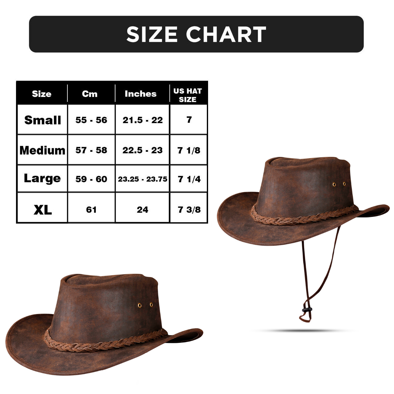 Men and Women Brown Leather Western Cowboy Hat