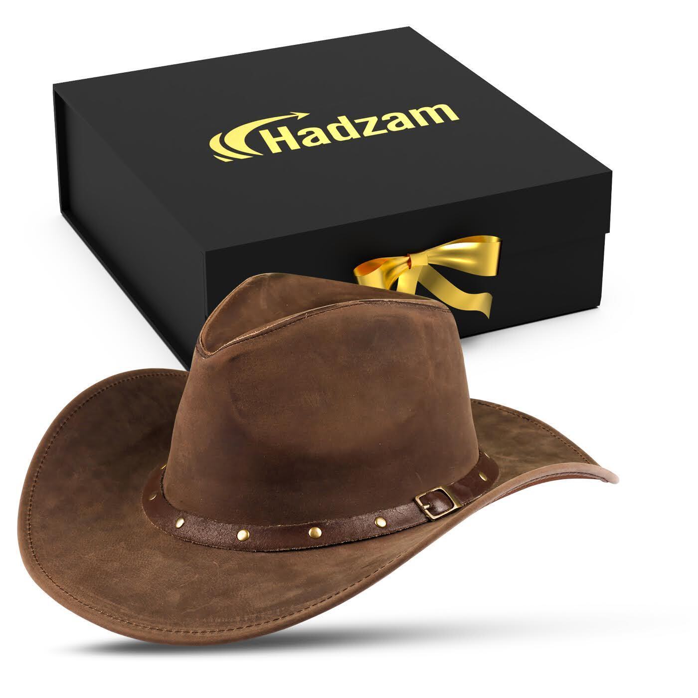Brown Shapeable Leather Western Outback Cowboy Hat for Men and Women