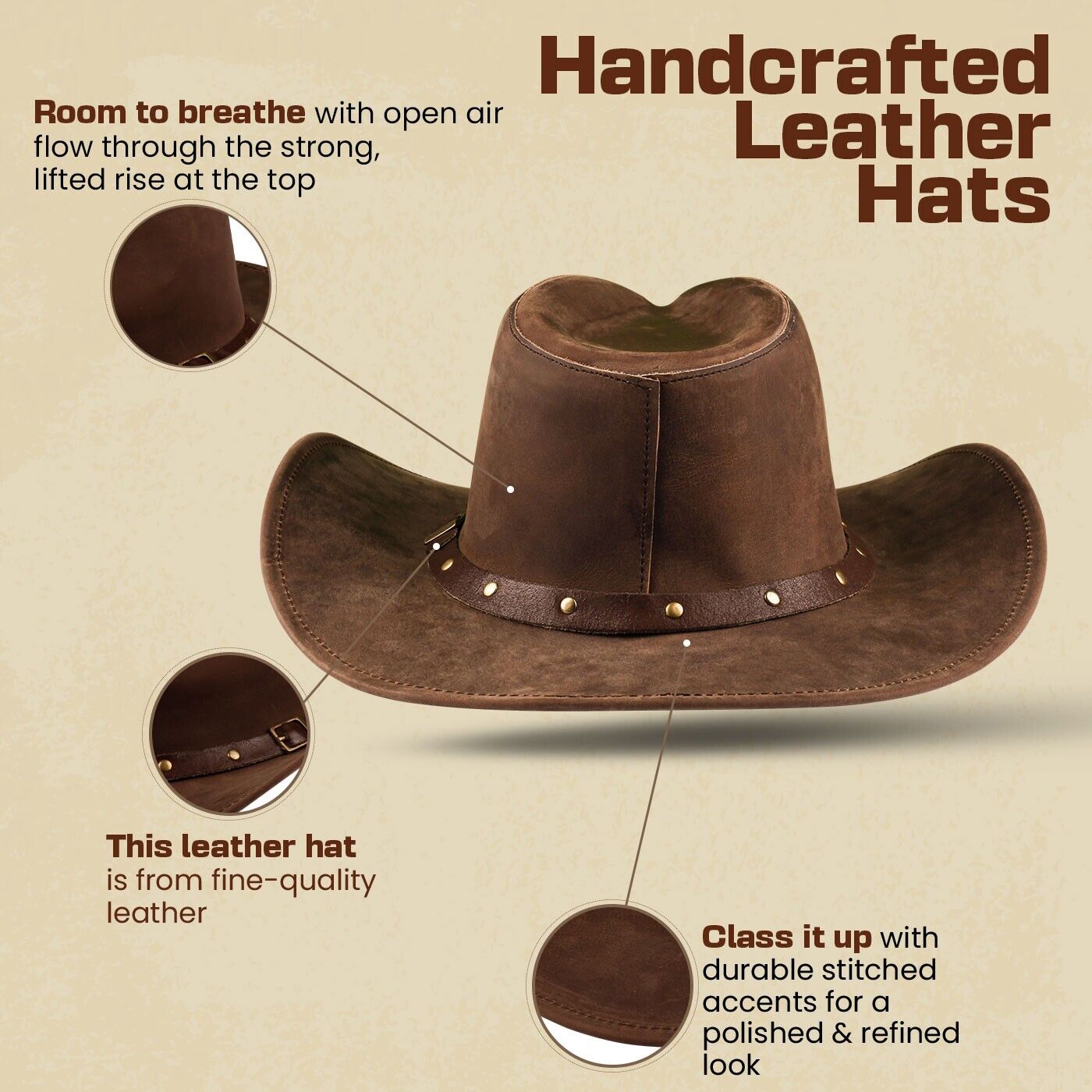 Brown Shapeable Leather Western Outback Cowboy Hat for Men and Women