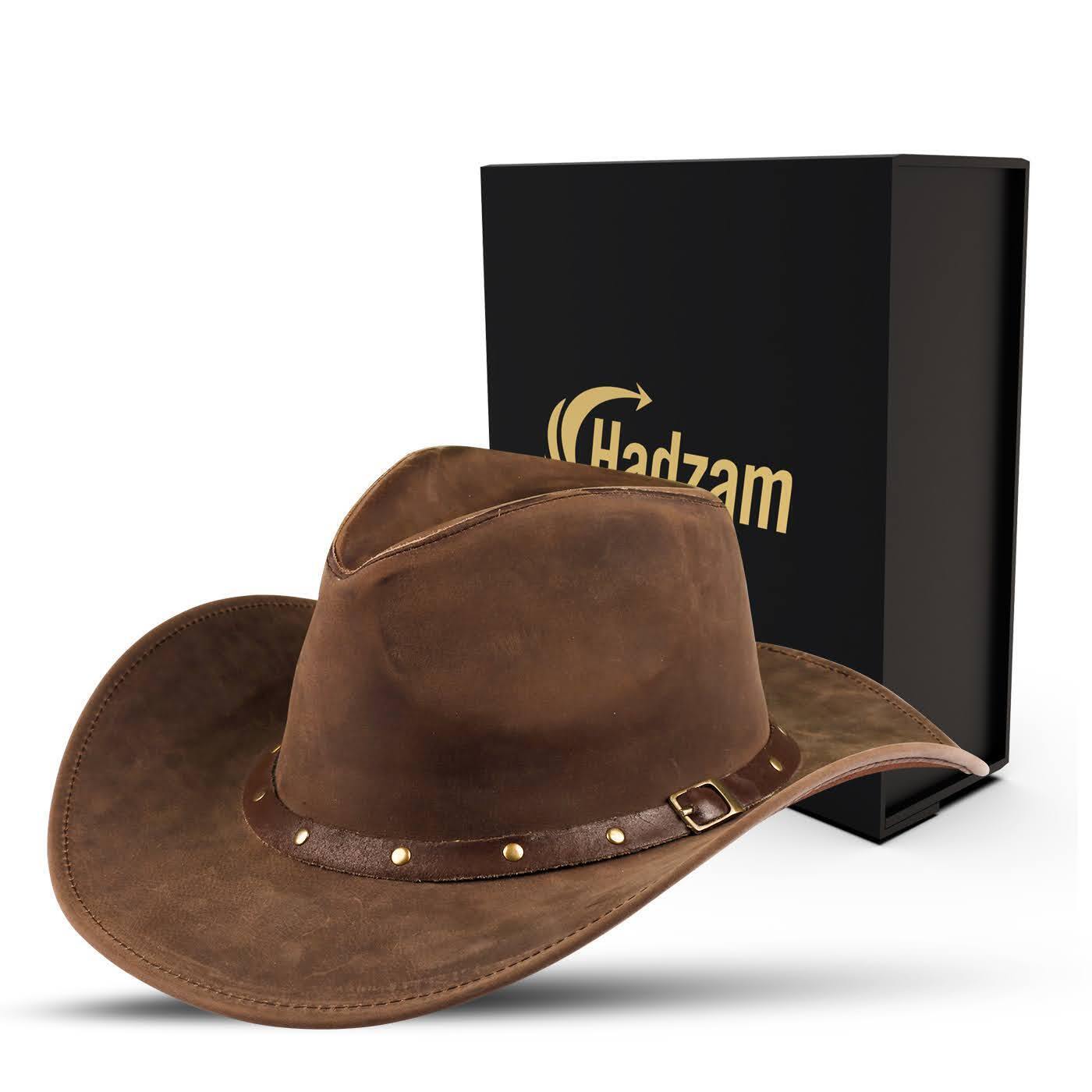 Brown Shapeable Leather Western Outback Cowboy Hat for Men and Women