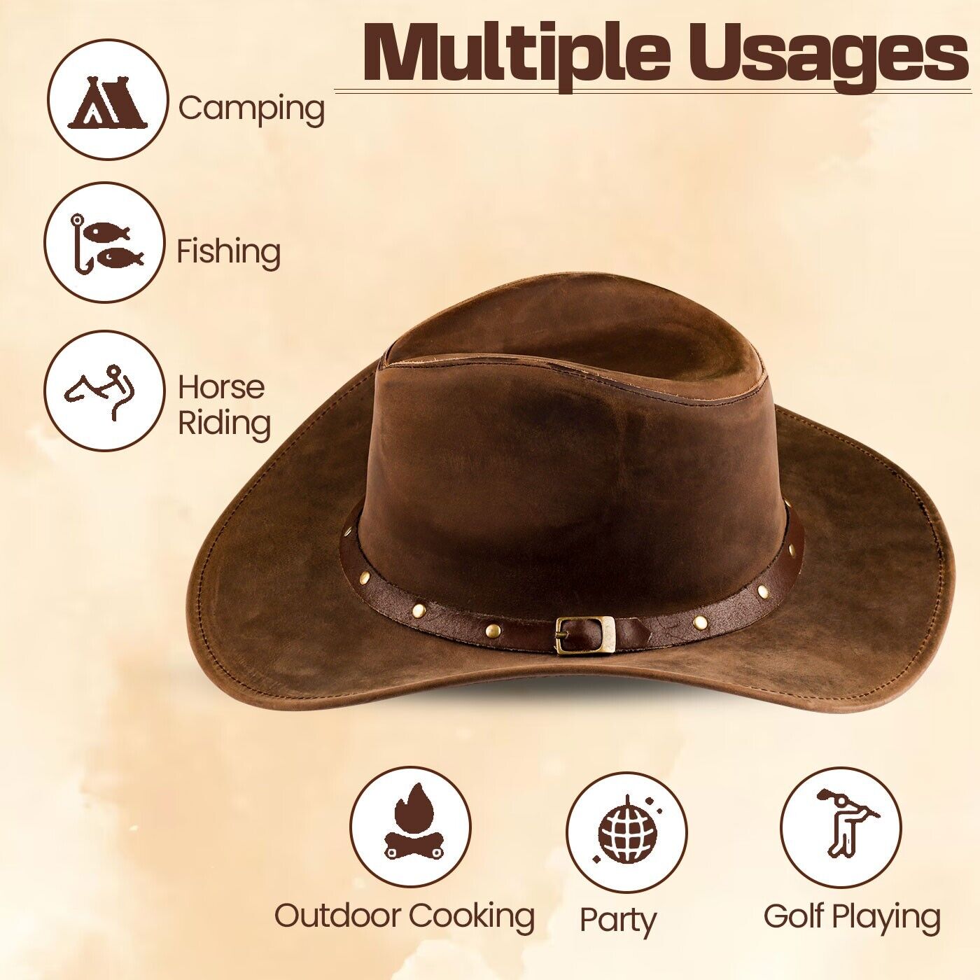 Brown Shapeable Leather Western Outback Cowboy Hat for Men and Women