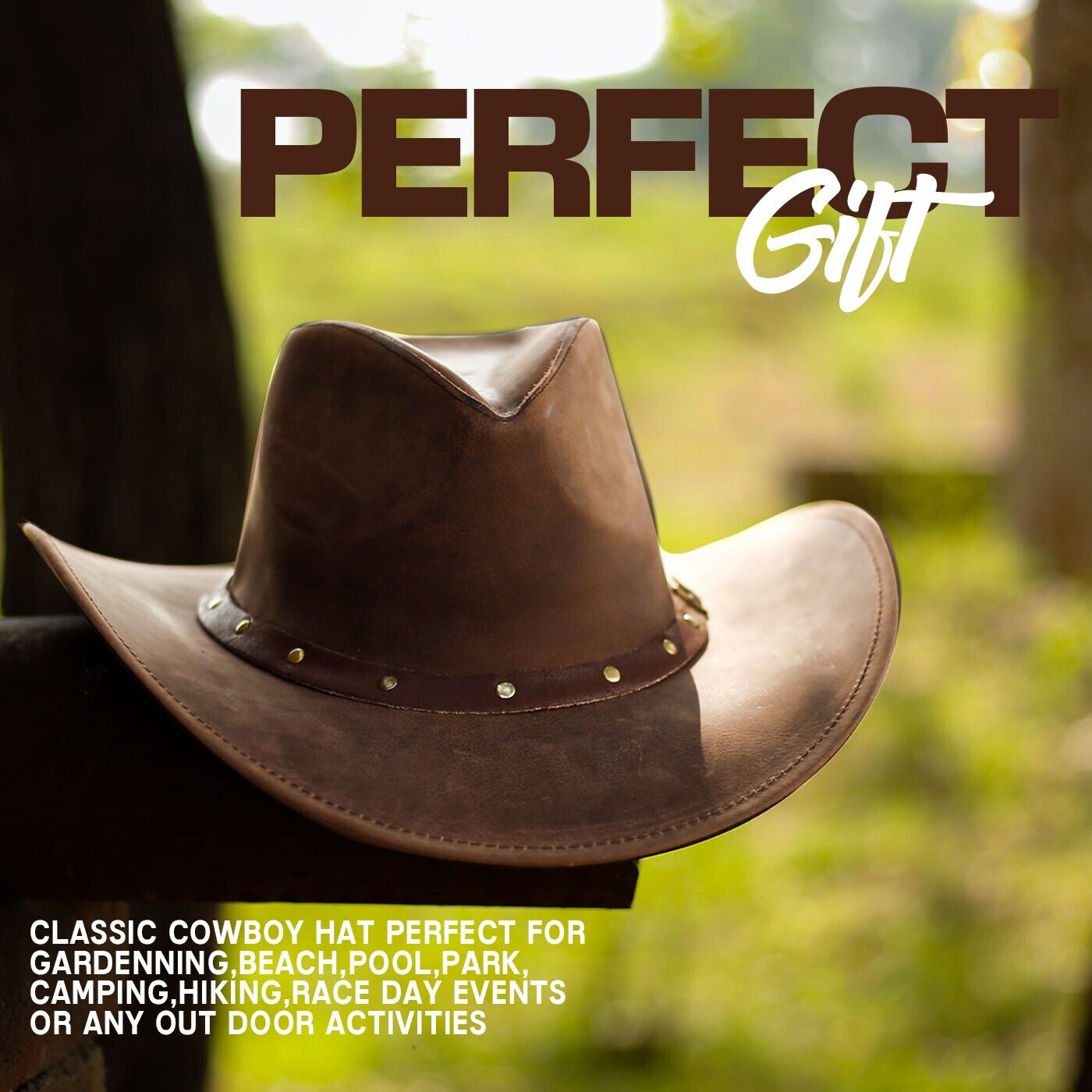 Brown Shapeable Leather Western Outback Cowboy Hat for Men and Women