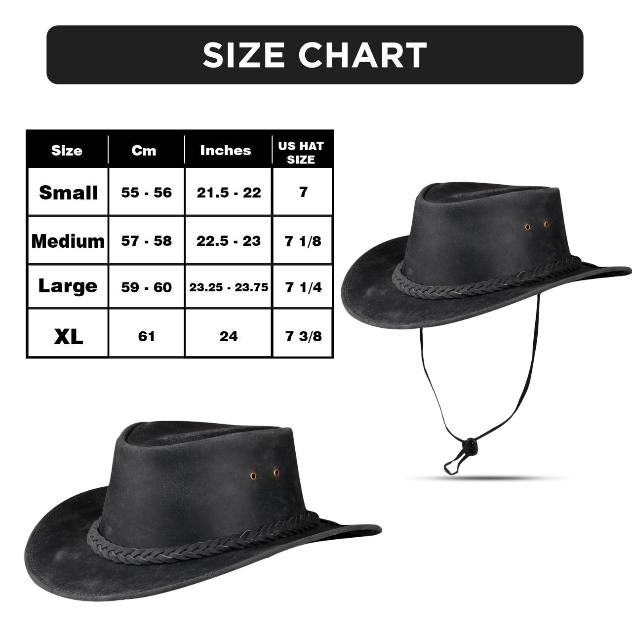Men and Women Black Leather Western Cowboy Hat