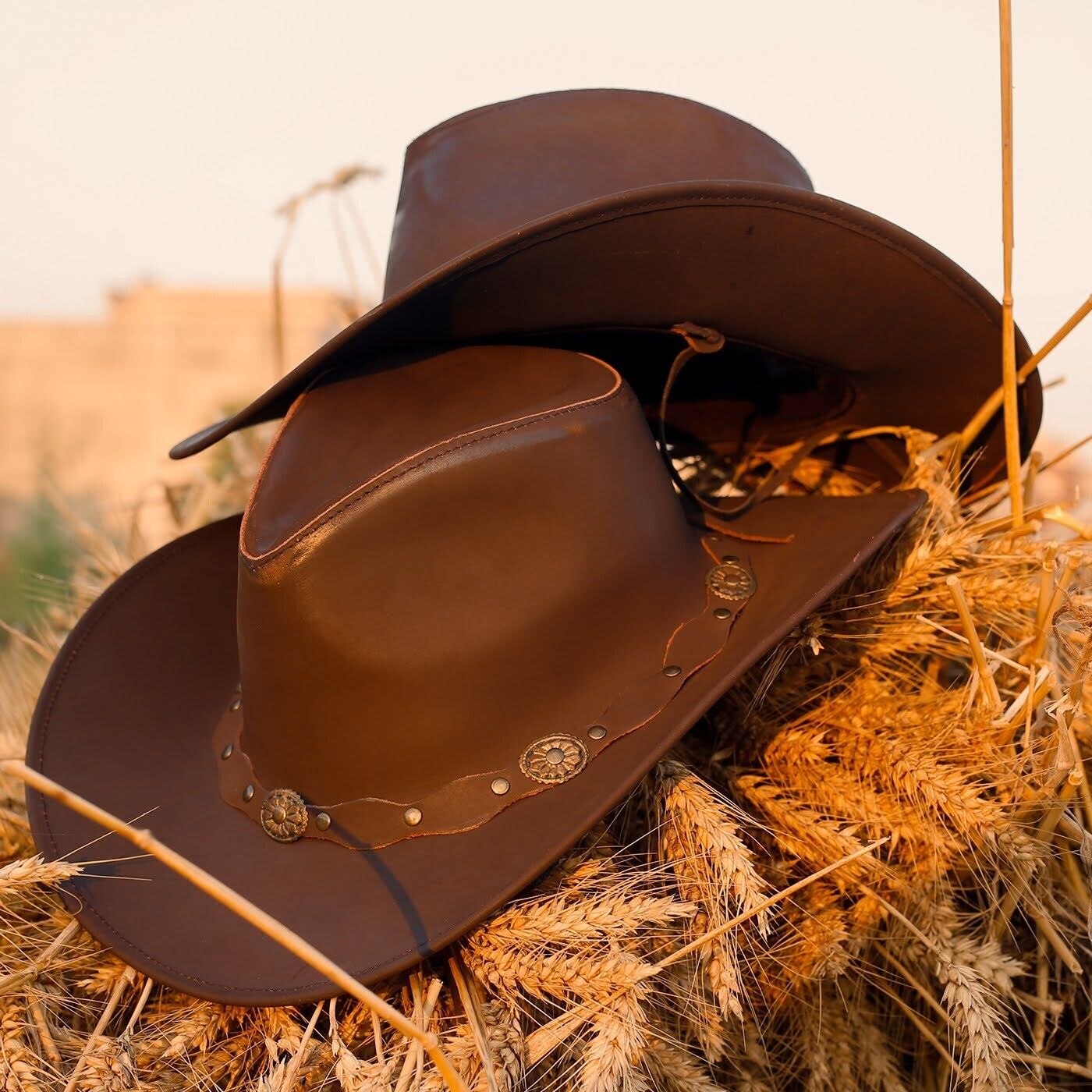 Brown Shapeable Leather Western Outback Cowboy Hat for Men and Women