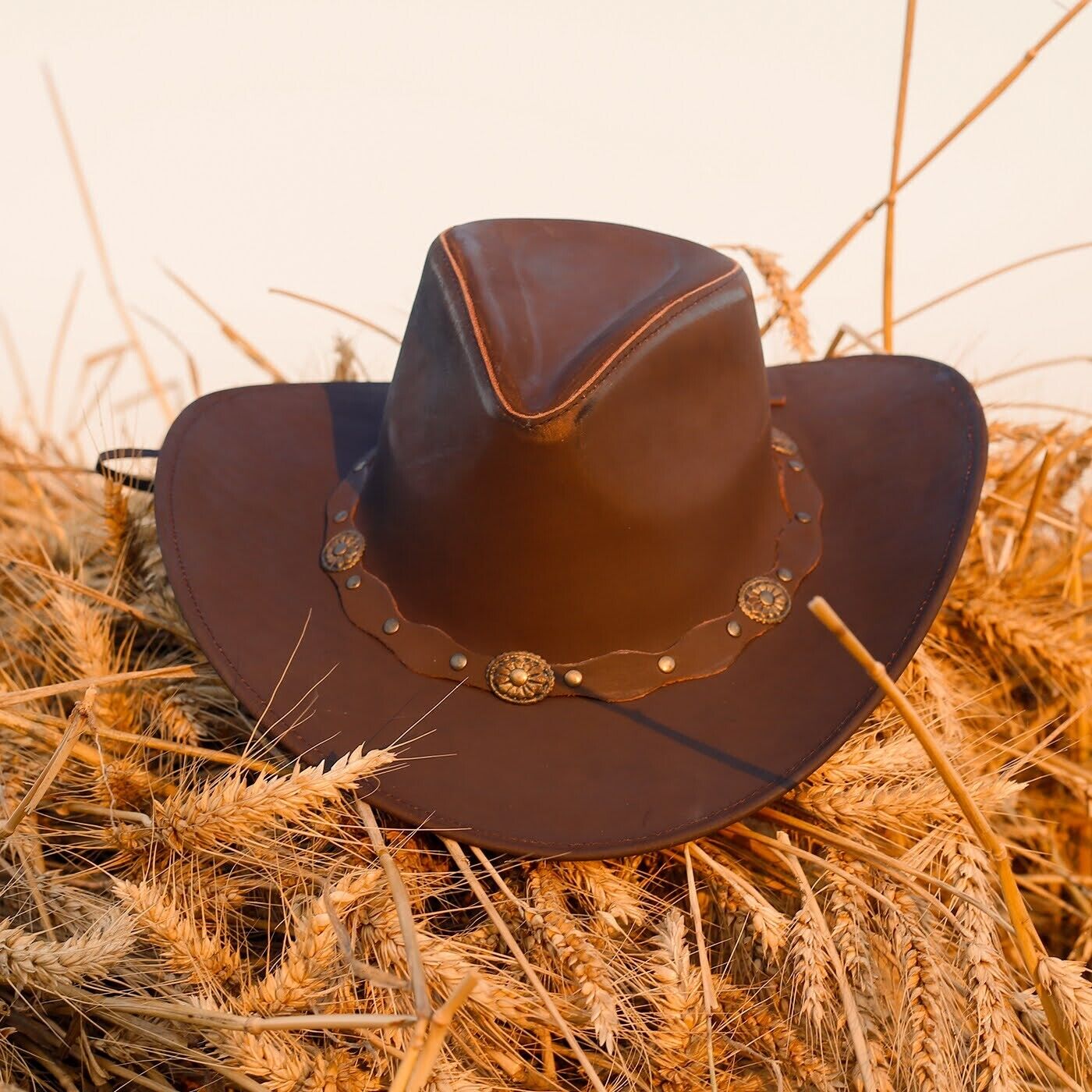 Brown Shapeable Leather Western Outback Cowboy Hat for Men and Women