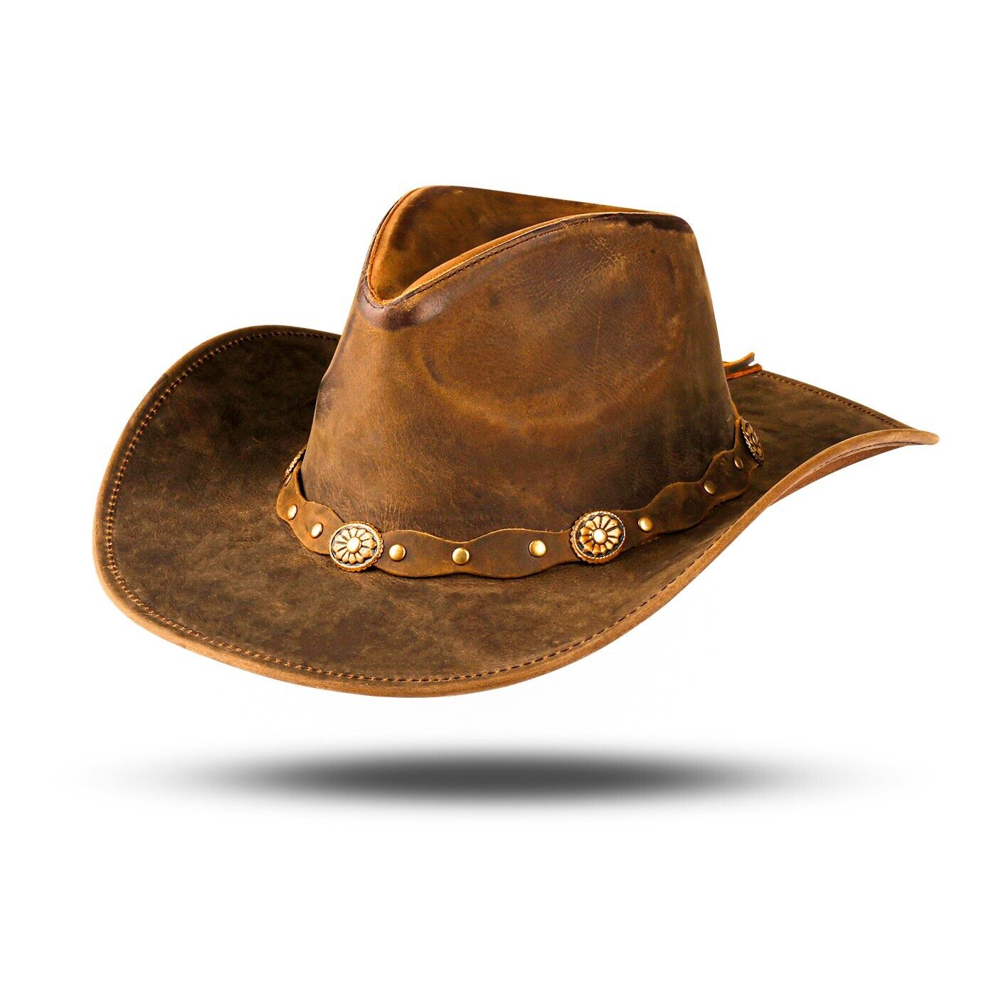 Brown Shapeable Leather Western Outback Cowboy Hat for Men and Women
