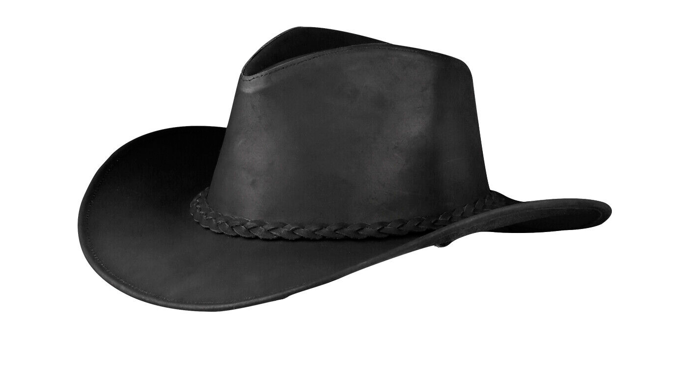 Black Shapeable Leather Western Outback Cowboy Hat for Men and Women
