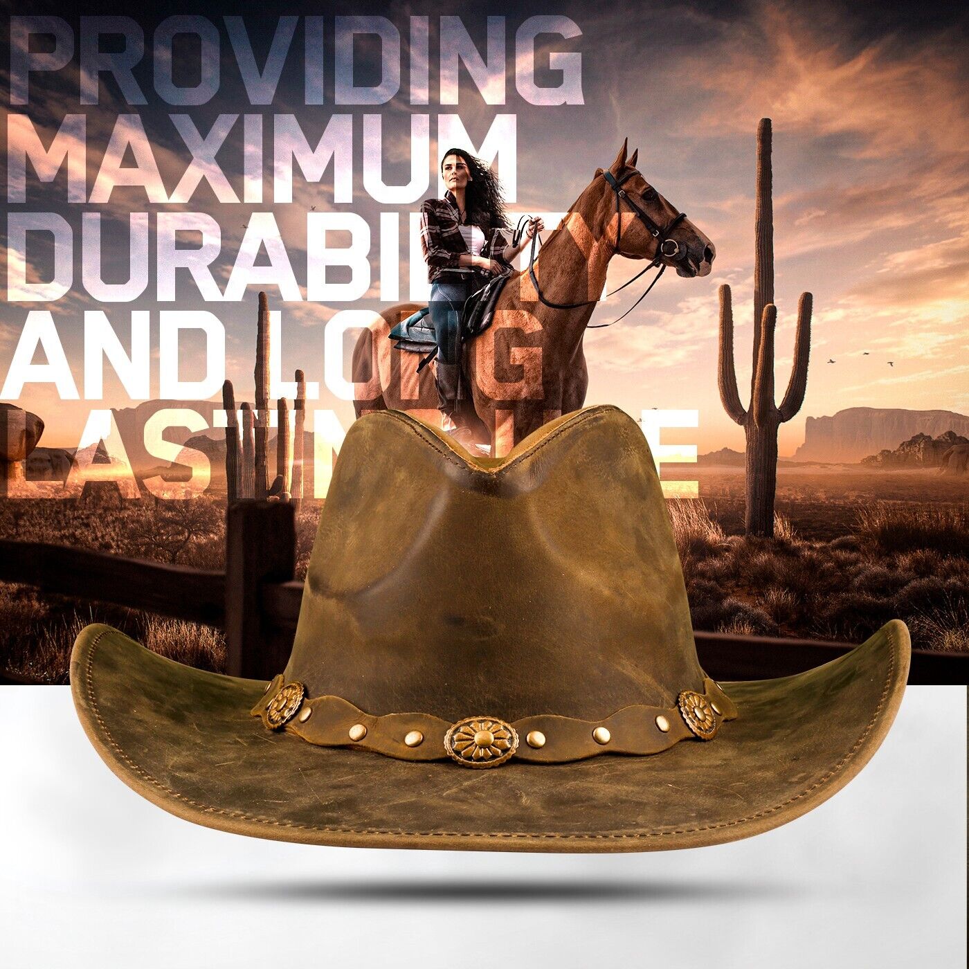 Brown Shapeable Leather Western Outback Cowboy Hat for Men and Women