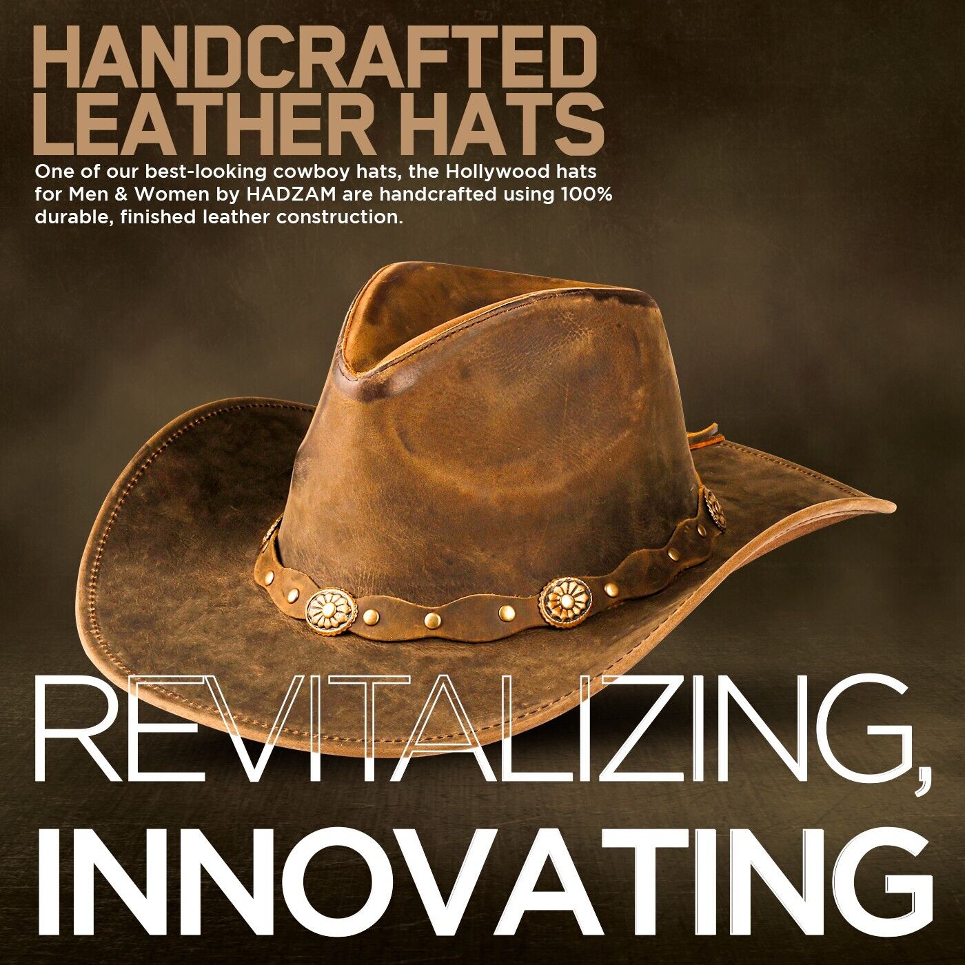 Brown Shapeable Leather Western Outback Cowboy Hat for Men and Women
