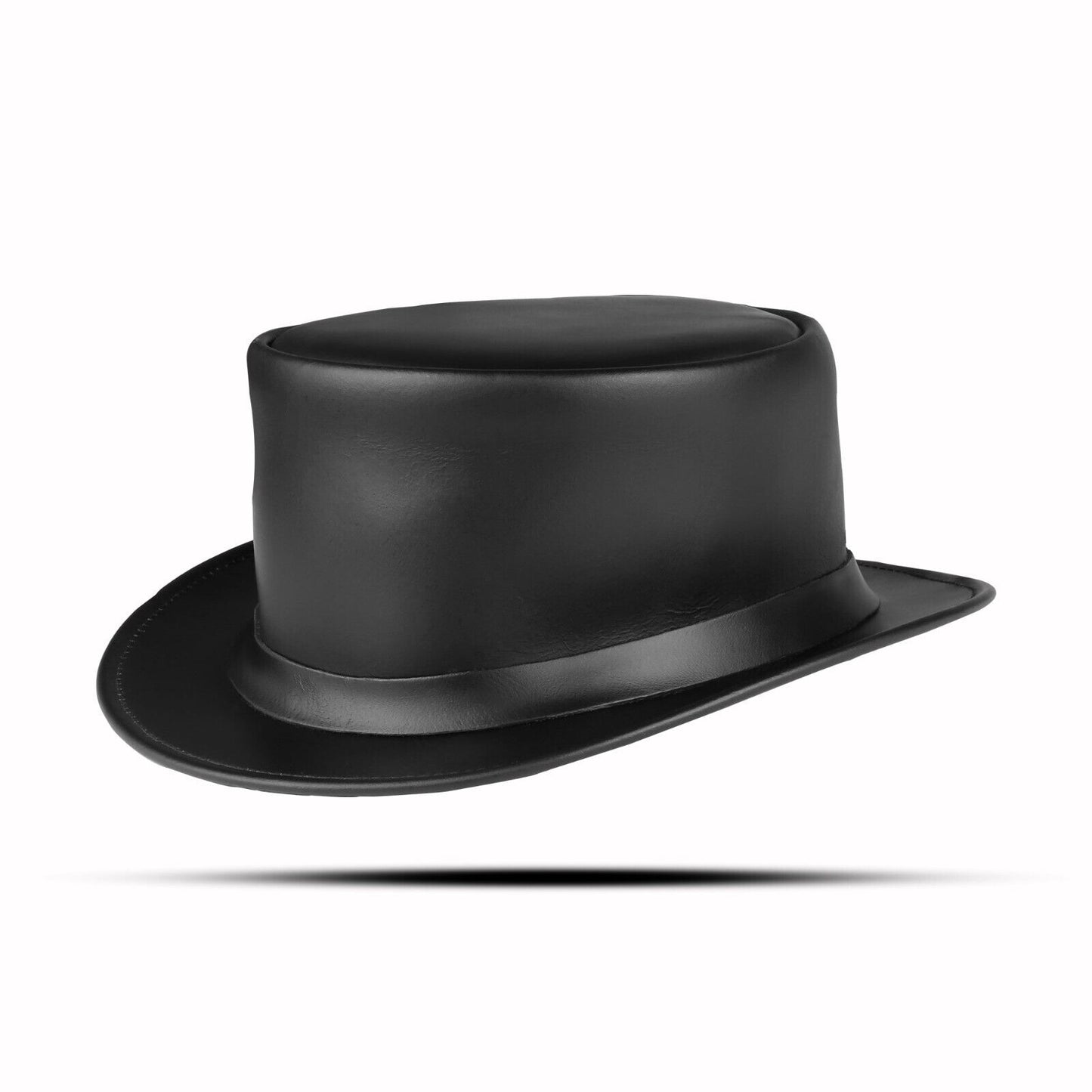 Shapeable Black Genuine Leather Stylish Top Hat