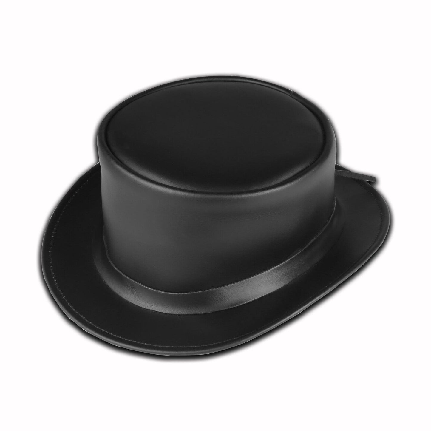Shapeable Black Genuine Leather Stylish Top Hat