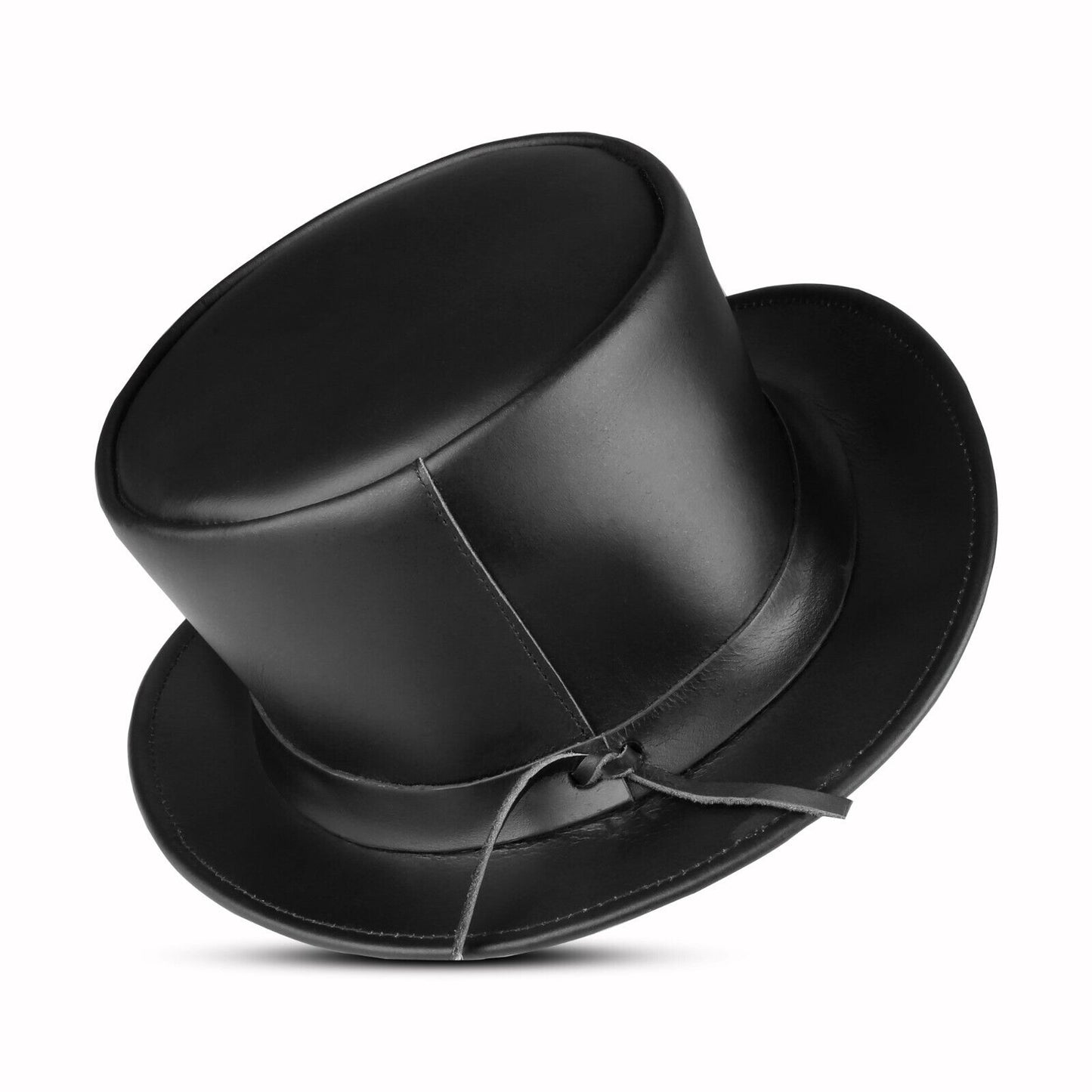 Shapeable Black Genuine Leather Stylish Top Hat