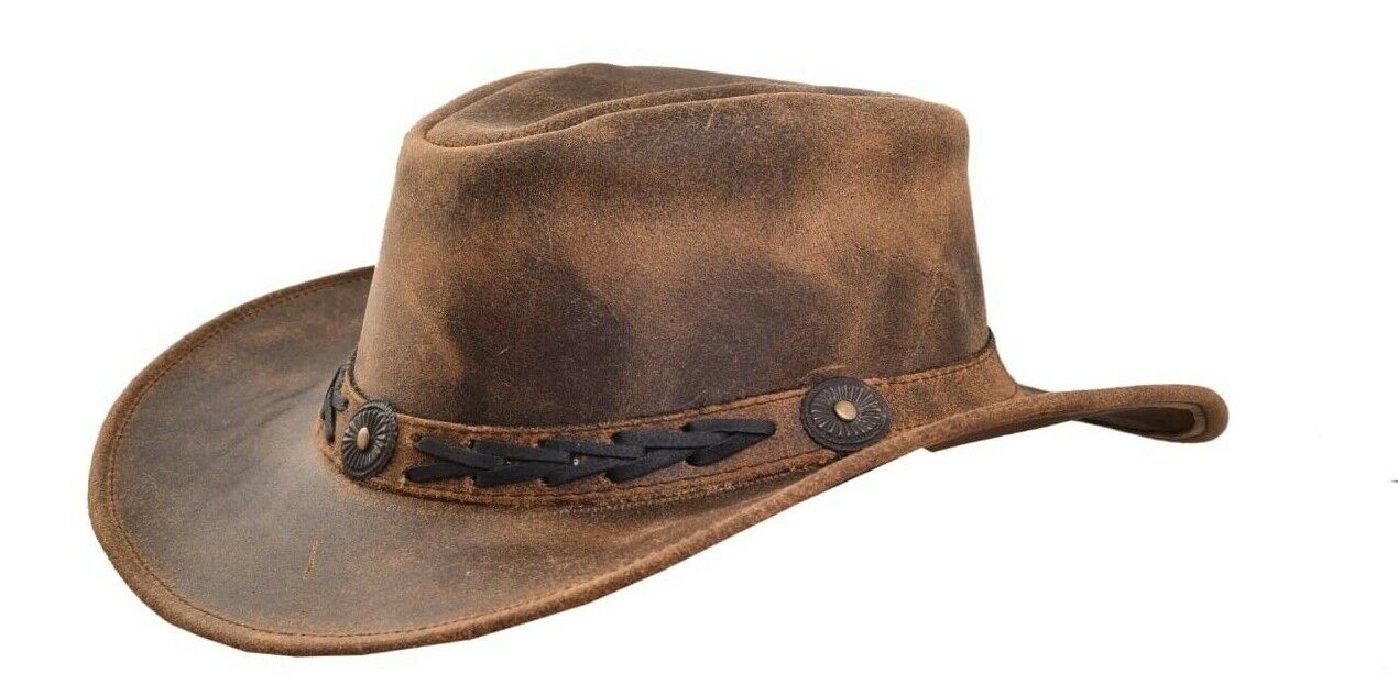 Men and Women Brown Genuine Leather Shapeable Cowboy Western Hat