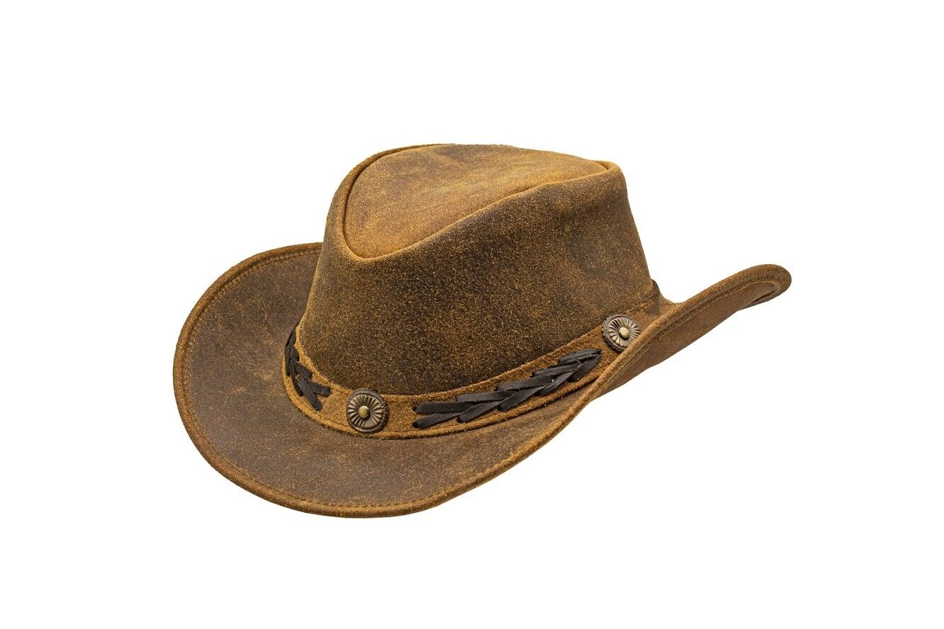 Men and Women Brown Genuine Leather Shapeable Cowboy Western Hat