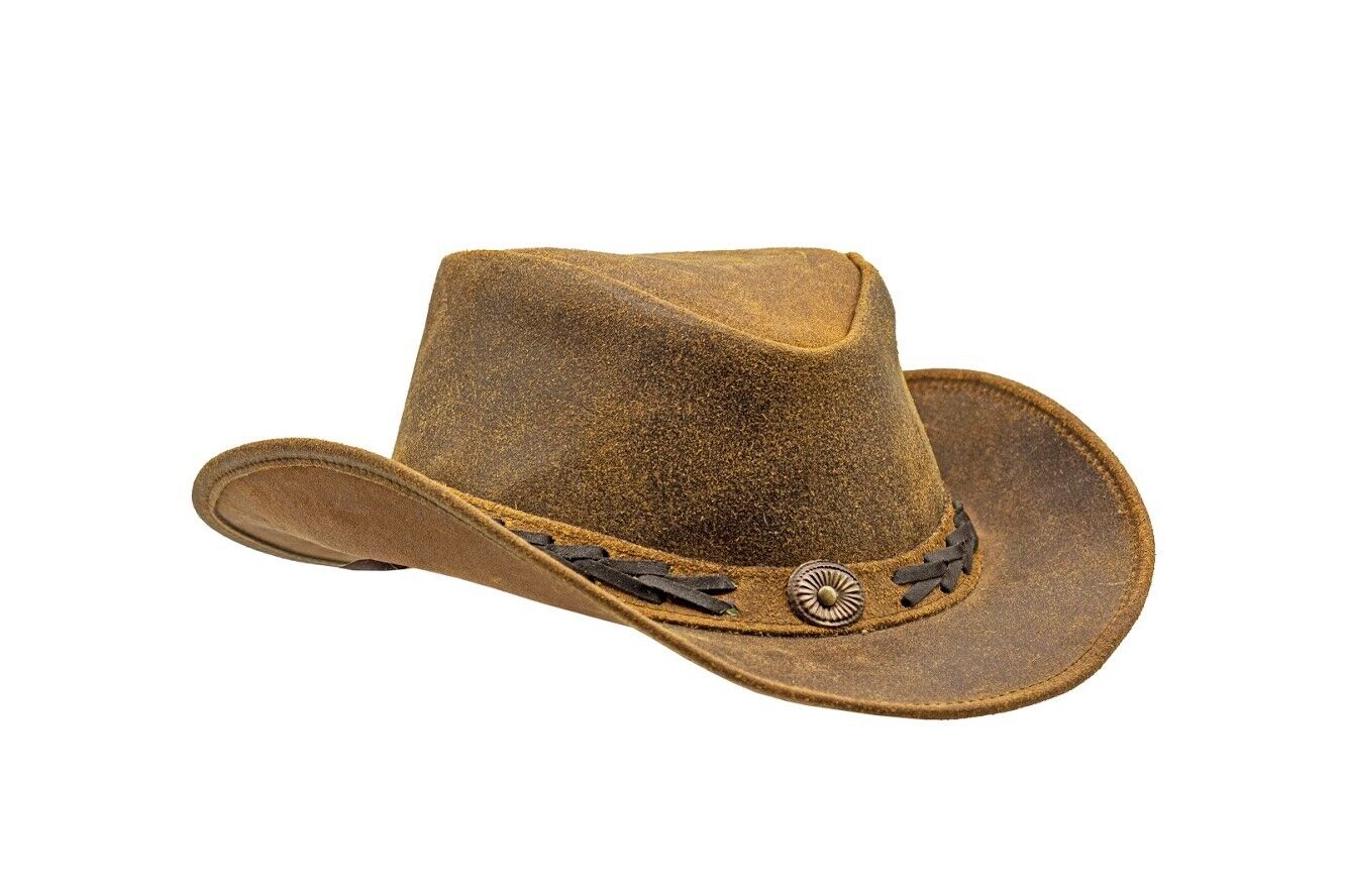 Men and Women Brown Genuine Leather Shapeable Cowboy Western Hat