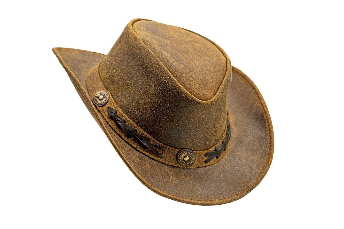 Men and Women Brown Genuine Leather Shapeable Cowboy Western Hat