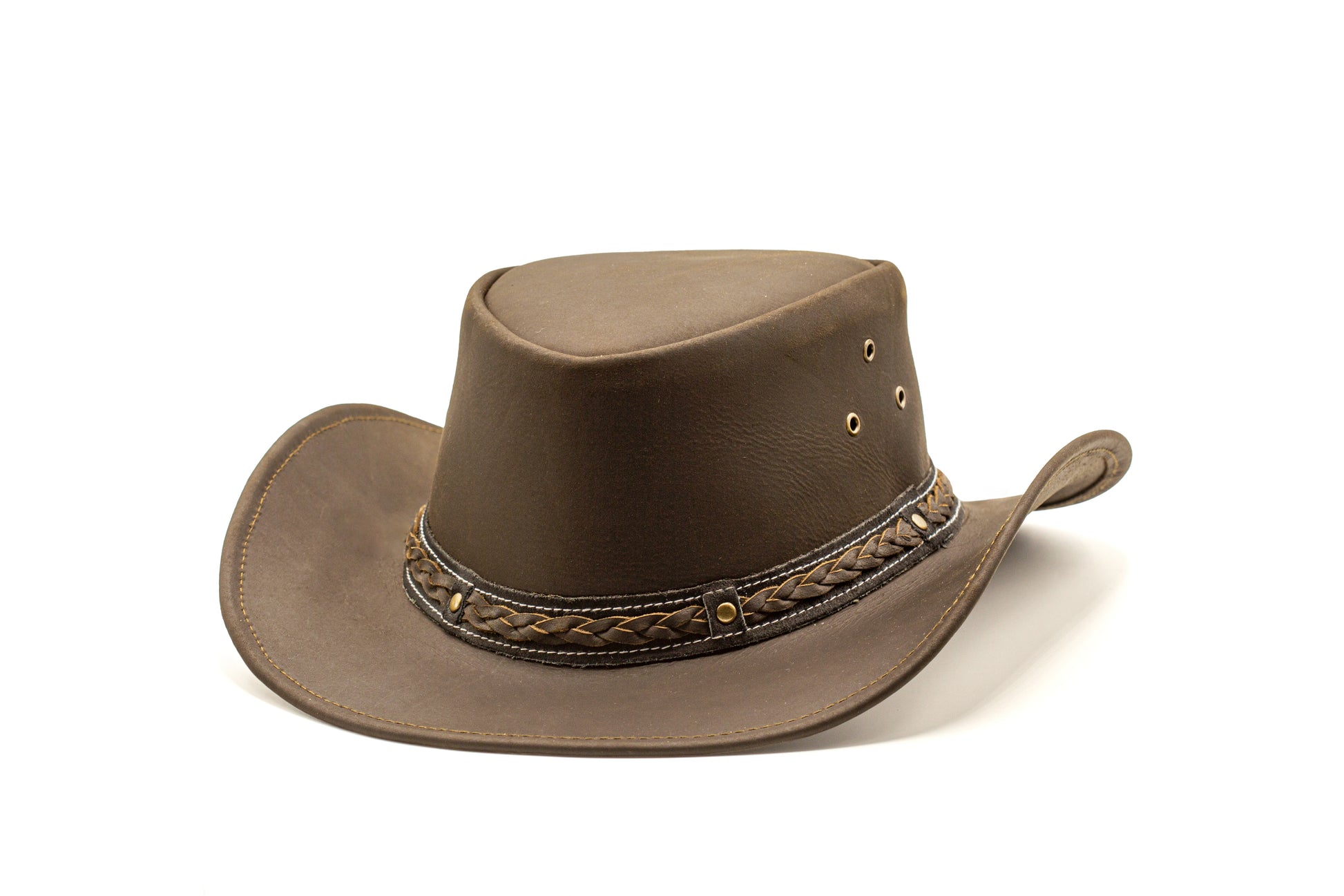 brown leather cowboy hat Australian style shapeable as outback best gift on Halloween thanksgiving valentine's day Birthday Anniversary