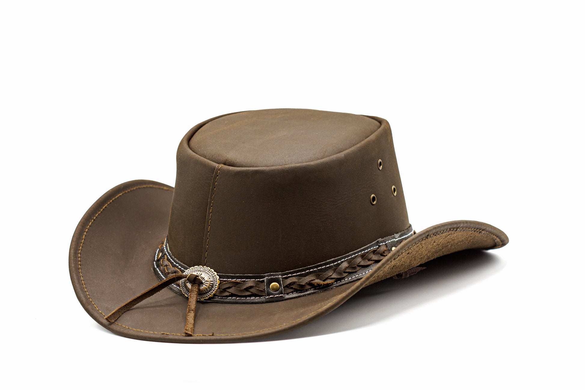 brown leather cowboy hat Australian style shapeable as outback best gift on Father’s Day Mother’s Day bachelor party easter