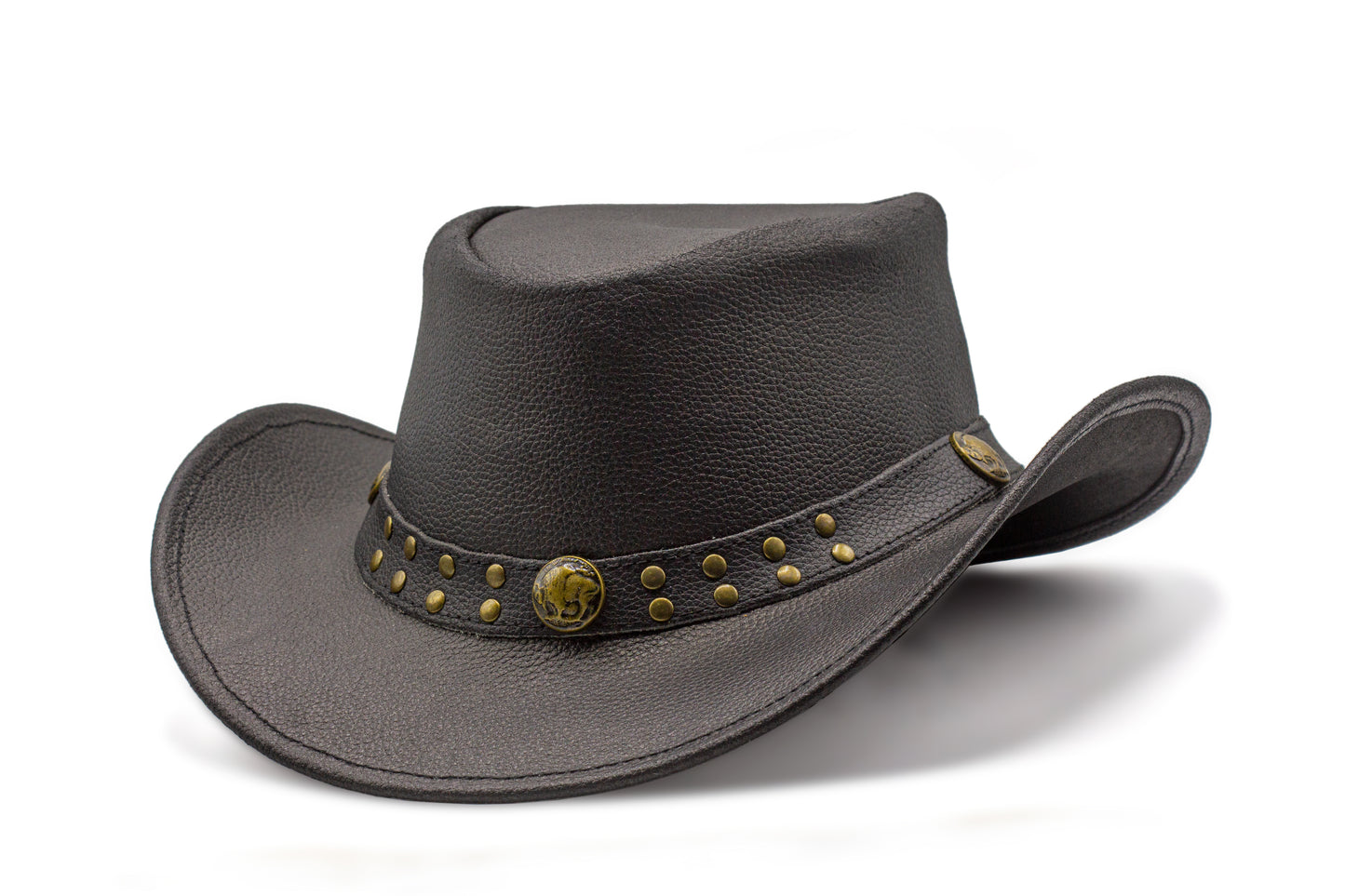 black leather cowboy hat Australian style shapeable as outback best gift on Halloween thanksgiving valentine's day Birthday Anniversary