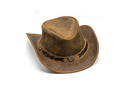 brown leather cowboy hat western style shapeable as outback best gift for men women him her mom dad boyfriend girlfriend friends 