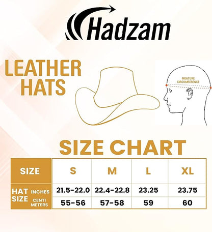 HADZAM Black Leather Western Cowboy Hat | Water Resistant Cleanable