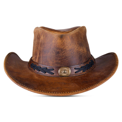 Men and Women Brown Genuine Leather Shapeable Cowboy Western Hat