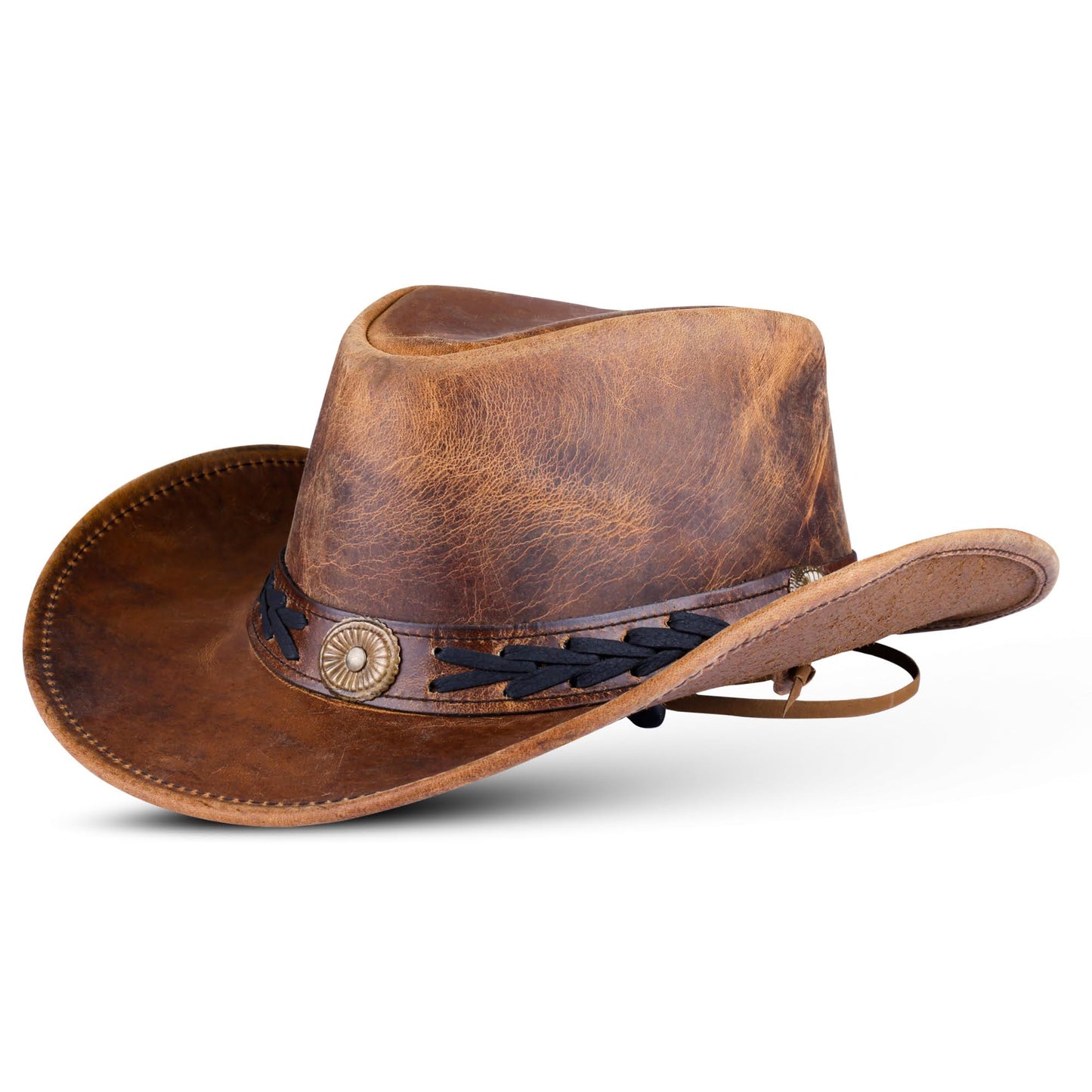 Men and Women Brown Genuine Leather Shapeable Cowboy Western Hat