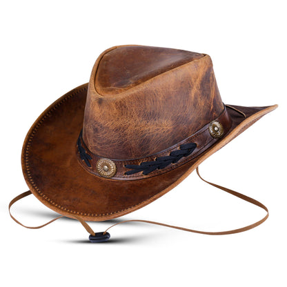 Men and Women Brown Genuine Leather Shapeable Cowboy Western Hat