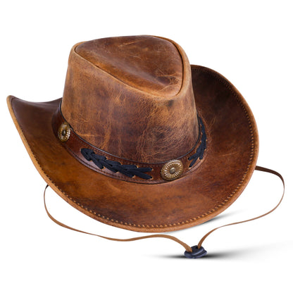 Men and Women Brown Genuine Leather Shapeable Cowboy Western Hat