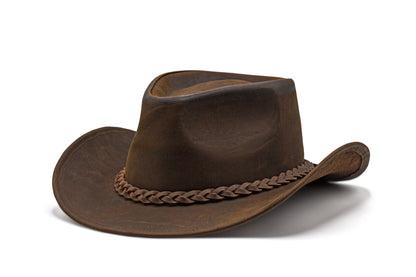 brown leather cowboy hat western style shapeable as outback best gift for men women him her mom dad boyfriend girlfriend friends 