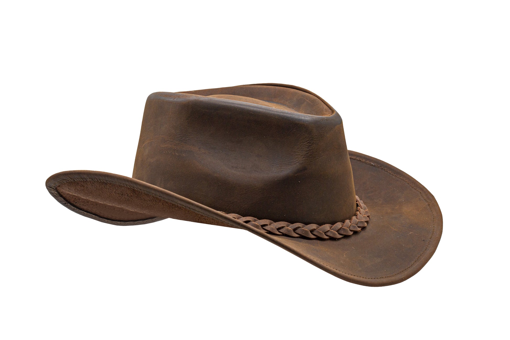 Men and Women Brown Genuine Leather Shapeable Cowboy Western Hat