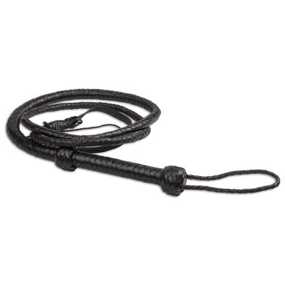 HADZAM Black Leather Whip with Strong, Well-Balanced Handle for Cracking Sound