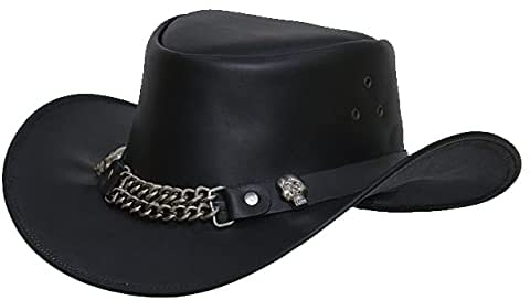HADZAM Black Leather Western Cowboy Hat | Water Resistant Cleanable