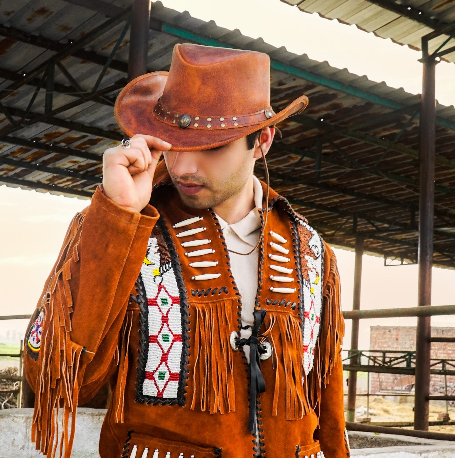 Men and Women Brown Genuine Leather Shapeable Cowboy Western Hat