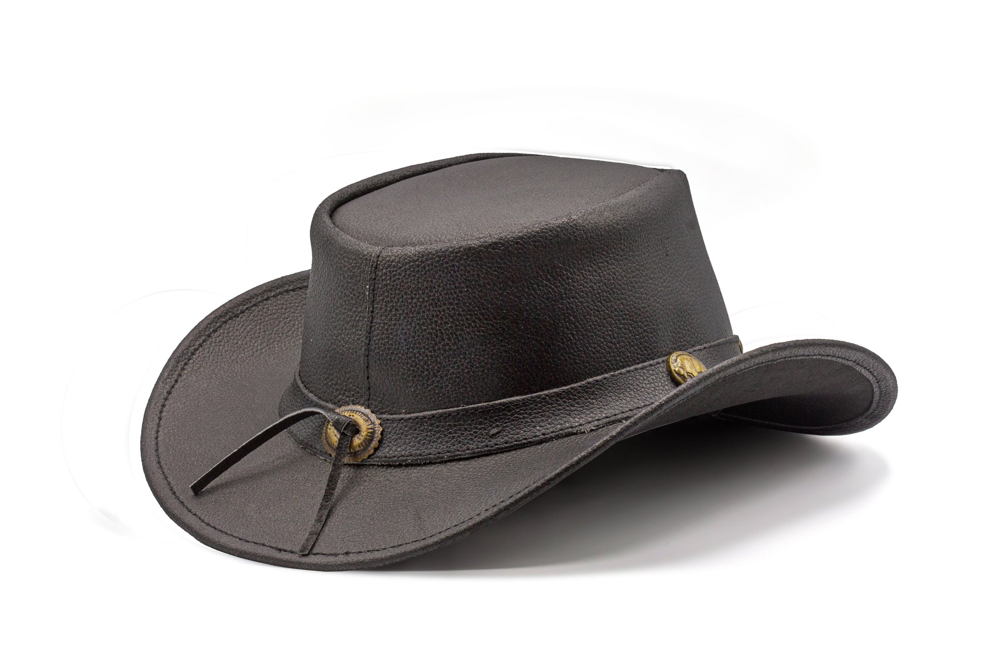 HADZAM Jungle unisex Australian Style Grain Leather Cowboy Hat for Men & Women Shapeable Western Outback Leather Hat Brown, Medium