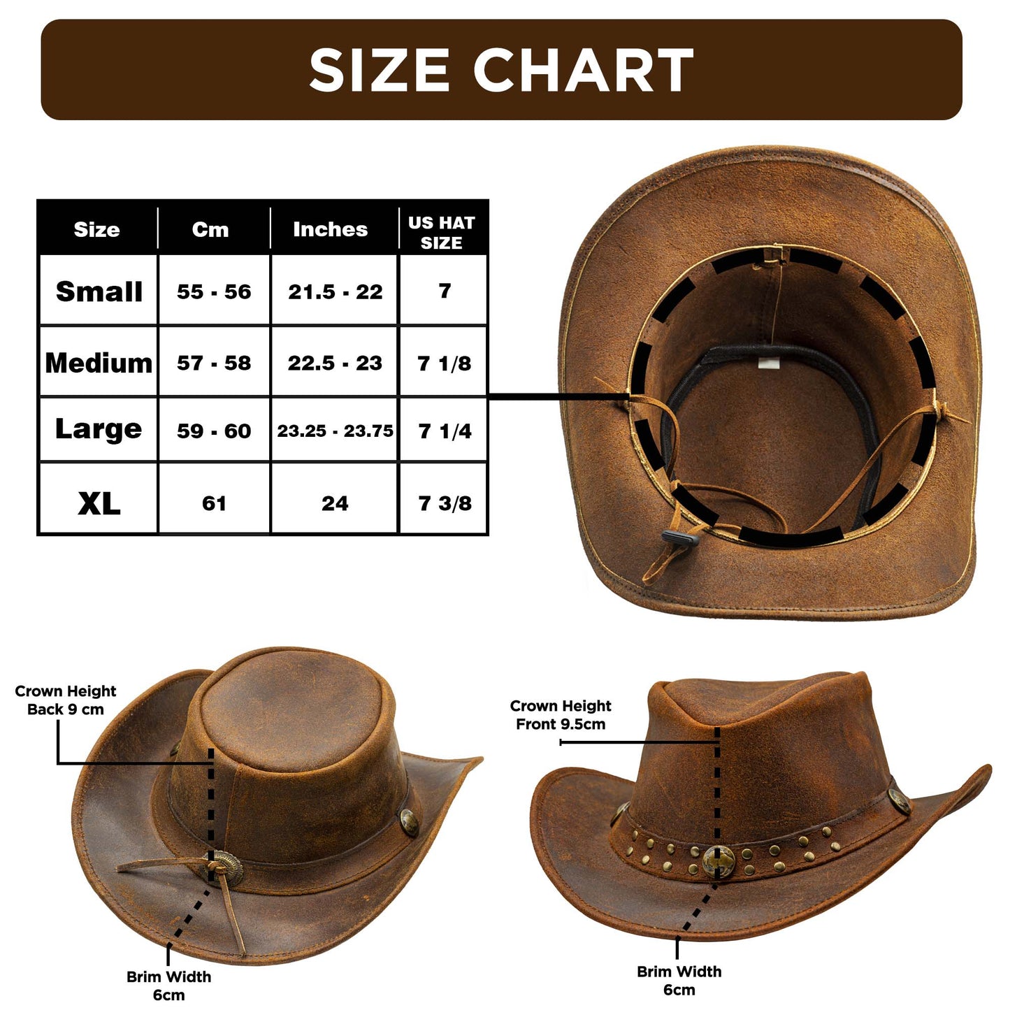 Men and Women Brown Genuine Leather Shapeable Cowboy Western Hat