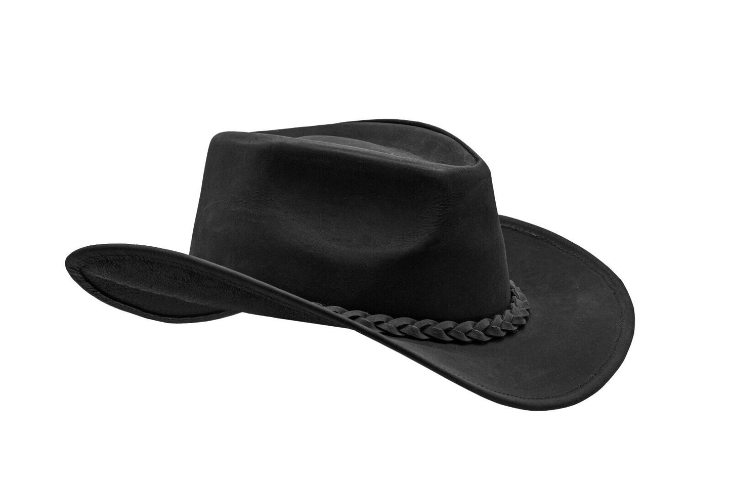 Men and Women Black Genuine Leather Shapeable Cowboy Western Hat