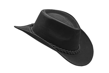 Men and Women Black Genuine Leather Shapeable Cowboy Western Hat