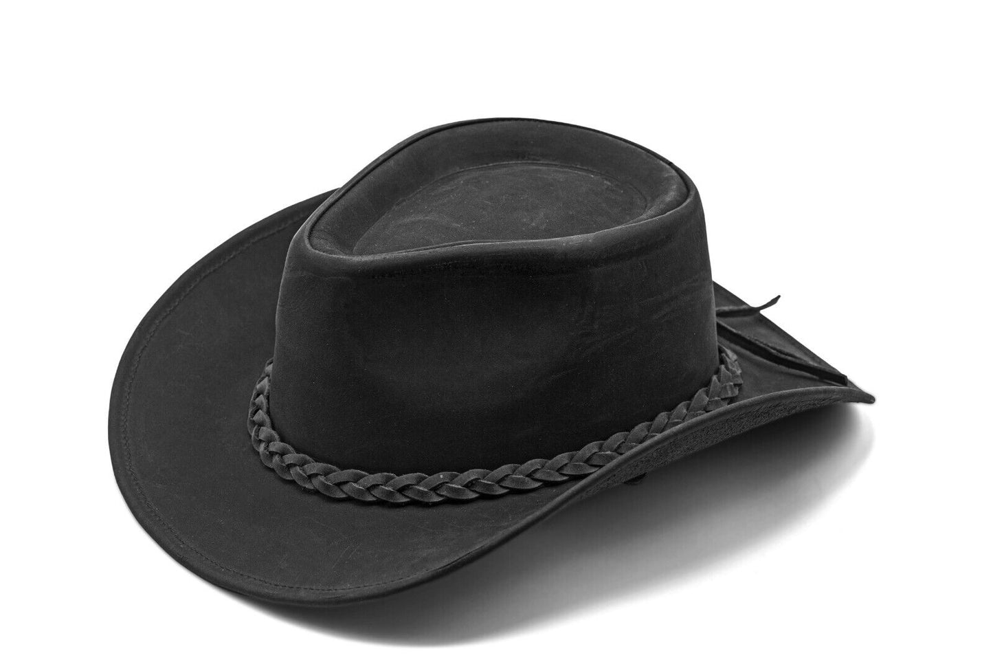 Men and Women Black Genuine Leather Shapeable Cowboy Western Hat