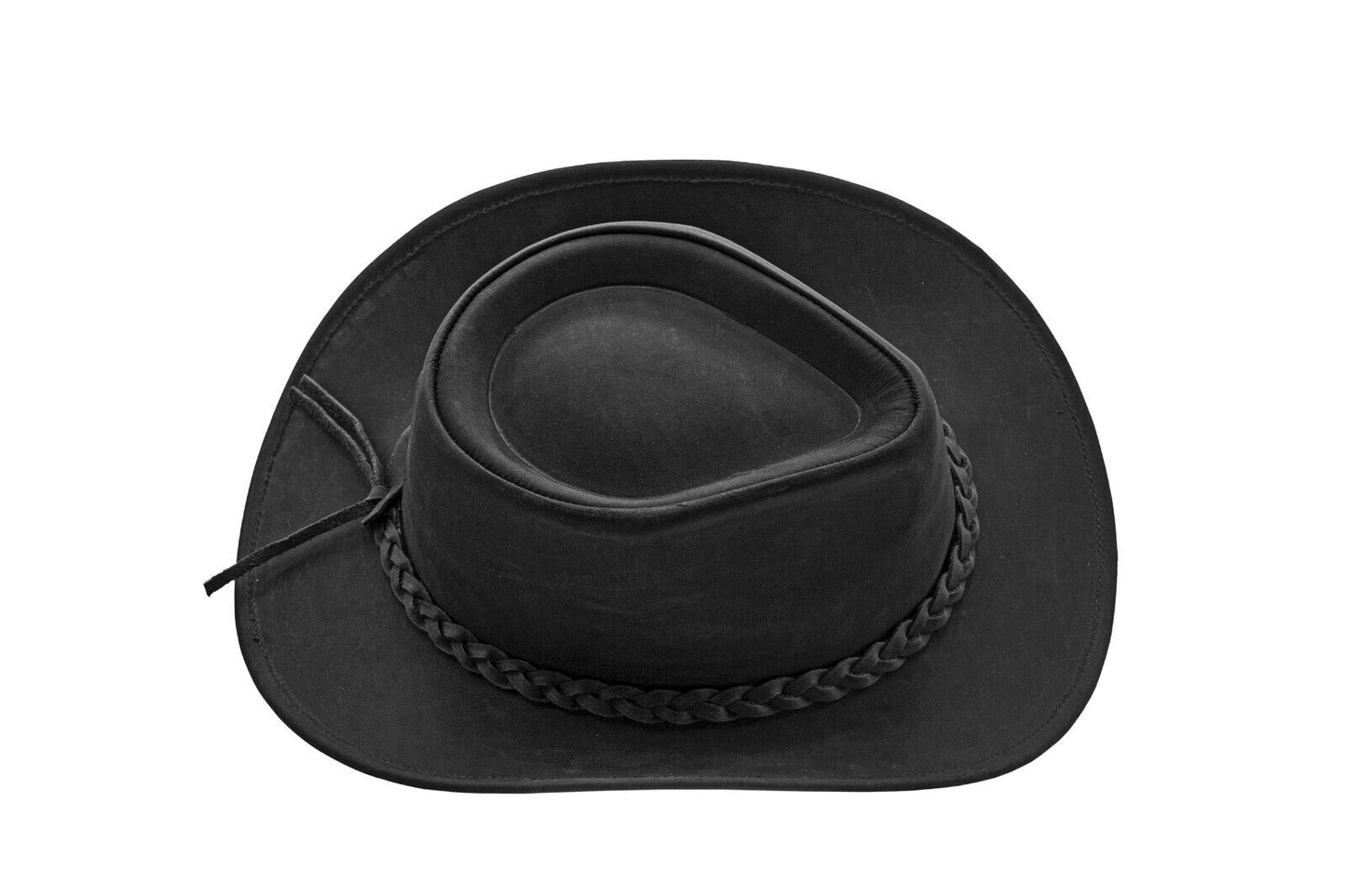 Men and Women Black Genuine Leather Shapeable Cowboy Western Hat