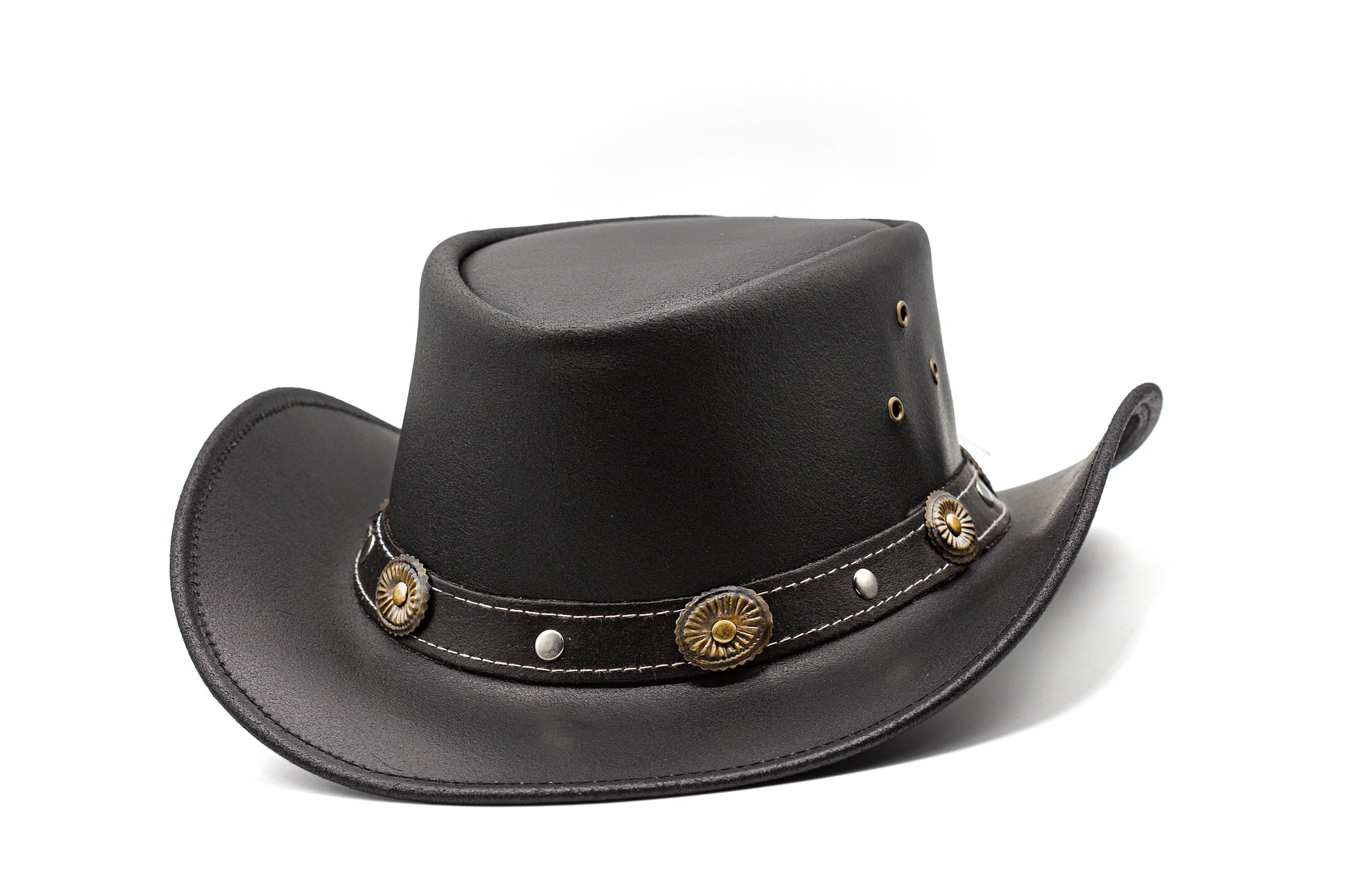 HADZAM Black Leather Western Cowboy Hat