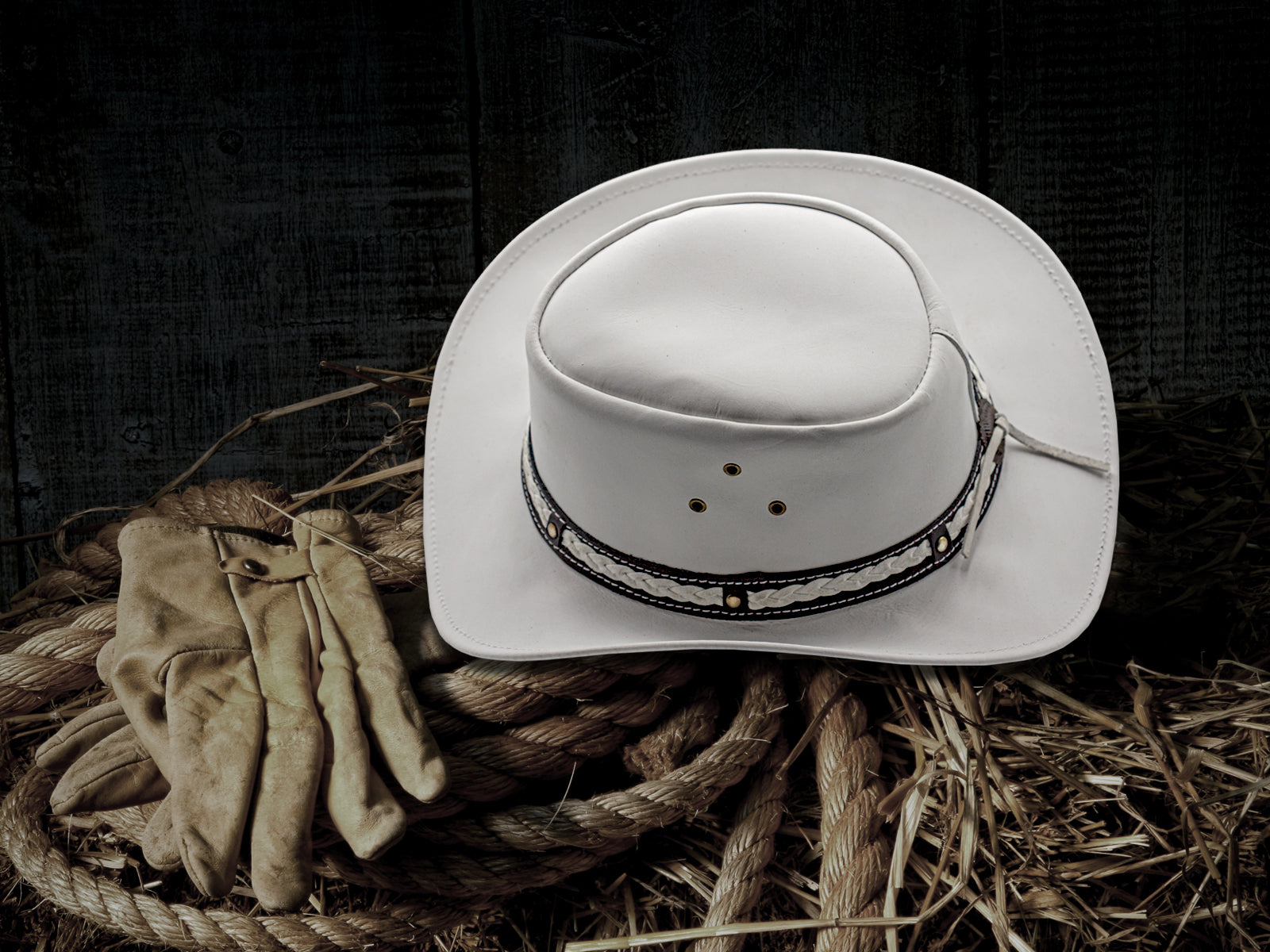 white leather cowboy hat Australian style shapeable as outback best gift on Halloween thanksgiving valentine's day Birthday Anniversary 