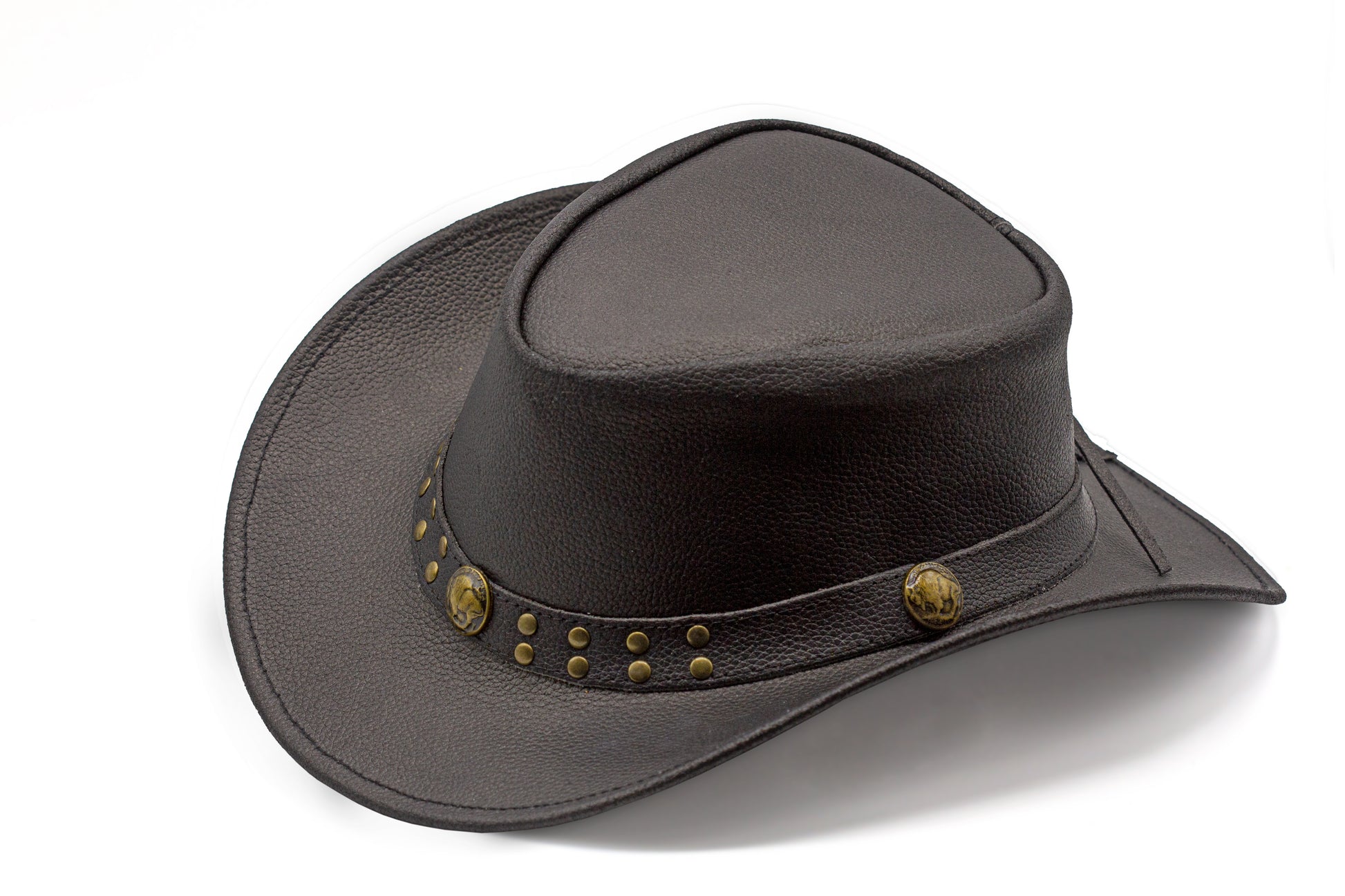 Chapeau de cowboy en cuir noir fait main : style rodéo dans l Chapeau de cowboy en cuir noir fait main : style rodéo dans l
